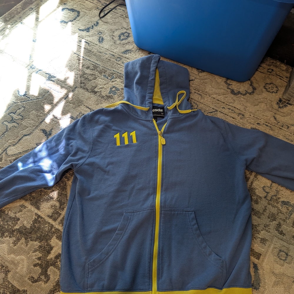 Men's Blue and Yellow Zip-Up Hoodie